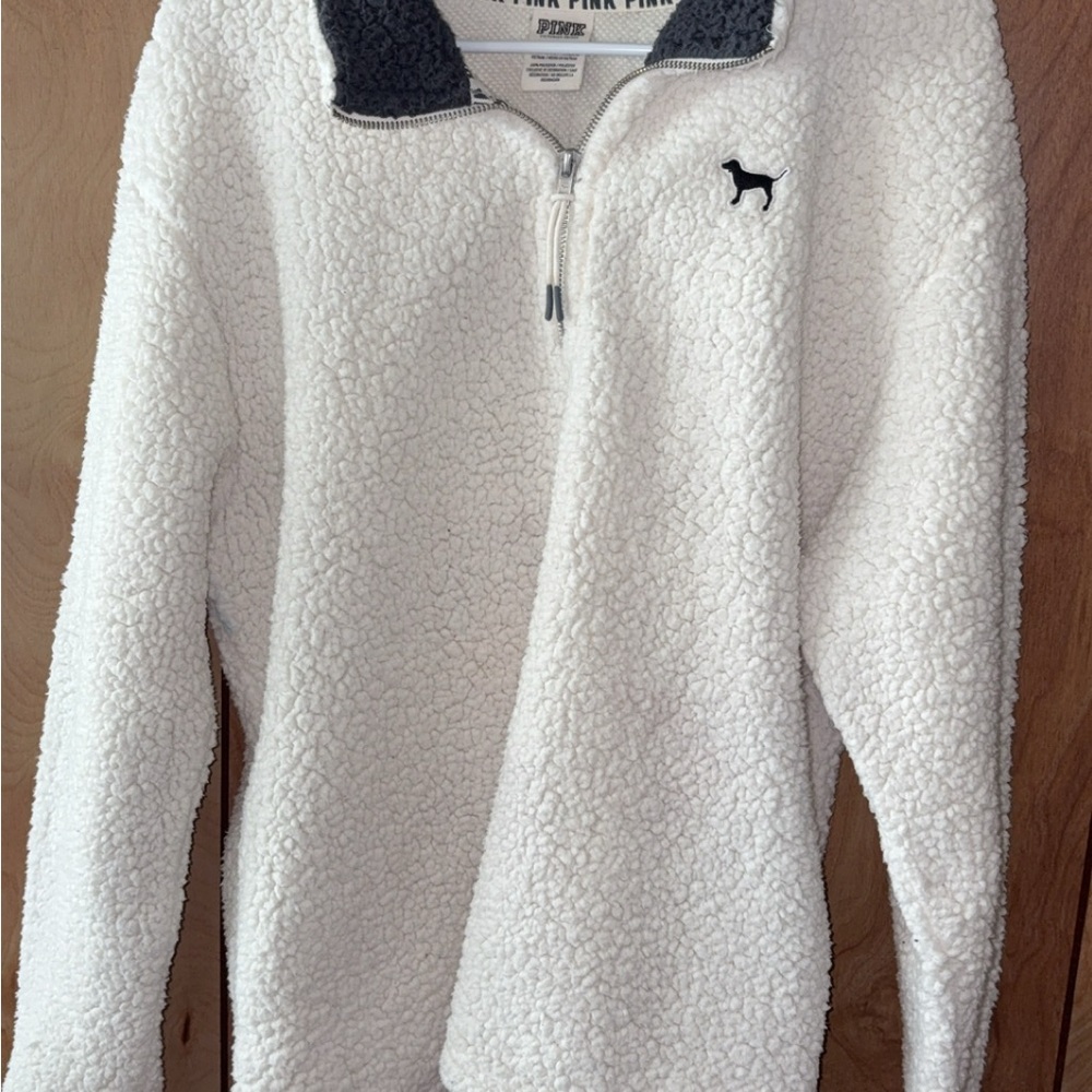 PINK Victoria's Secret White and Gray Sherpa Zip-Up Jacket